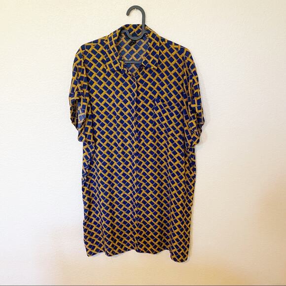 Forever 21 Blue & Orange Button Up Dress Size Small - Picture 1 of 3
